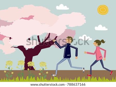  marathon.Cherry Blossom. Image of sports.
People who run. Image of spring.