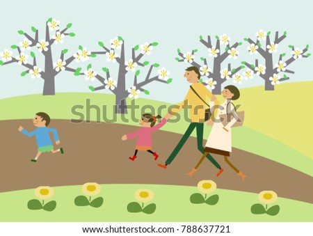 Spring landscape. Image of spring. Cherry blossoms and family.
Image of hiking. a short trip. Spring landscape. Spring clip art.