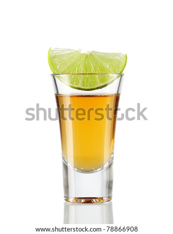 Tequila  shot with lime isolated on white Royalty-Free Stock Photo #78866908
