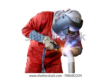 worker man welding piping isolated on white background
