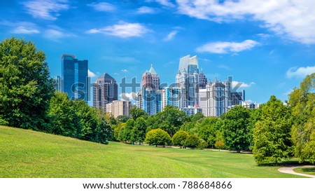 Midtown Atlanta skyline from the park in USA Royalty-Free Stock Photo #788684866