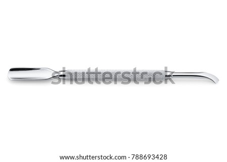 pusher for cuticle and nails care, manicure, pedicure tools on isolated white background