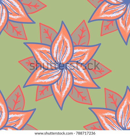 Colorful grunge flourish abstract background with coloneutral, orange and beige flowers. Vector texture for prints, fabric, wallpapers, textile. Embroidery floral seamless pattern.
