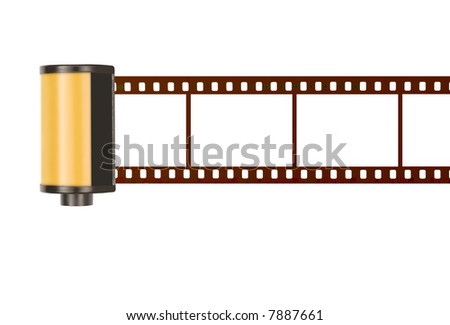 35mm film roll canister isolated on white background with blank frames