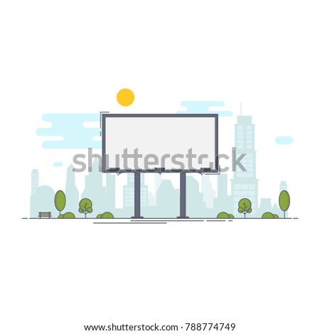 A large empty city billboard for your advertising and then the city. Royalty-Free Stock Photo #788774749