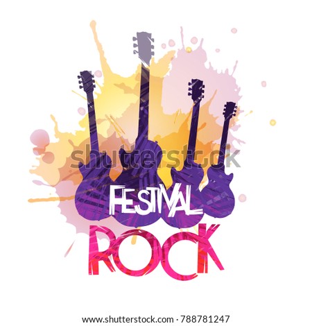 Rock festival banner. music, guitars, color splash, vector