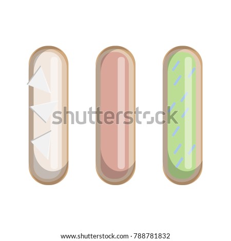 A set of eclairs in the glaze. Vector illustration.