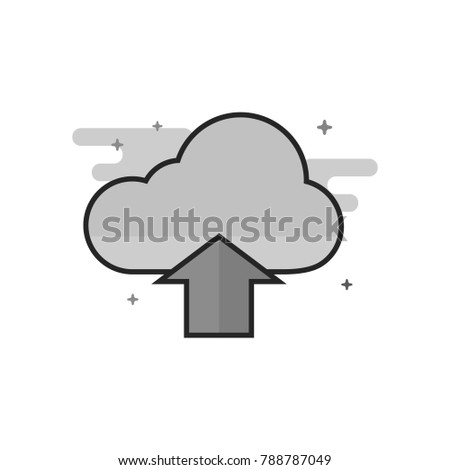 Cloud upload icon in flat outlined grayscale style. Vector illustration.