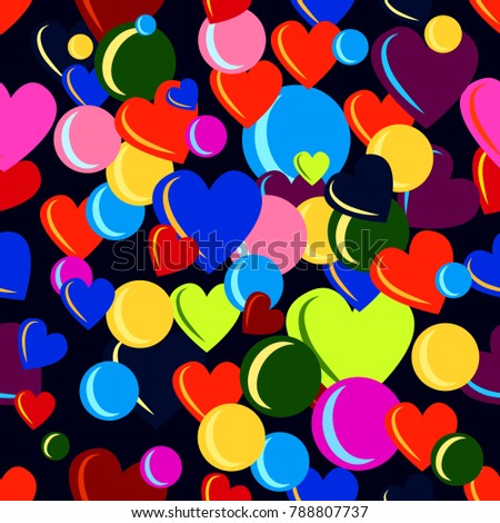 Seamless background of colorful hearts and balls