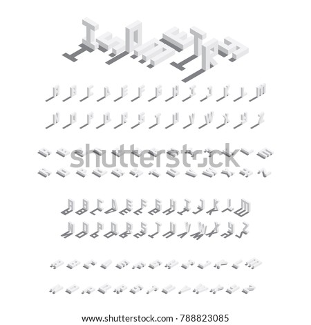 Large vector isometric bundle of english letters. Collection of font in various foreshortening with drop shadows Royalty-Free Stock Photo #788823085