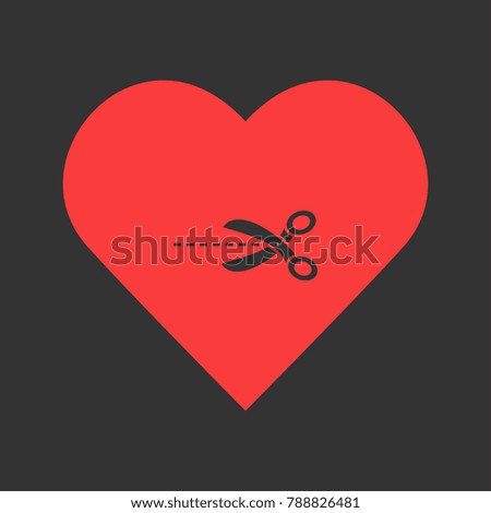 Cut icon flat. Simple pictogram on heart background. Illustration symbol