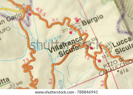 Villafranca Sicula. Map. The islands of Sicily, Italy.