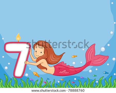 Illustration of a Mermaid Looking at a Birthday Candle