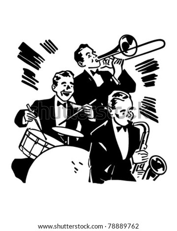 Big Band Drums And Horns - Retro Clipart Illustration