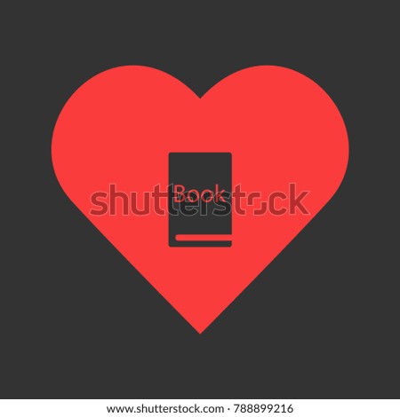 Book icon flat. Simple pictogram on heart background. Illustration symbol
