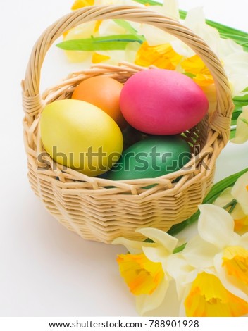 Easter. Easter eggs in a basket. Happy Easter. Royalty-Free Stock Photo #788901928