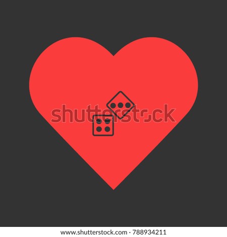 Two Dices icon flat. Simple pictogram on heart background. Illustration symbol