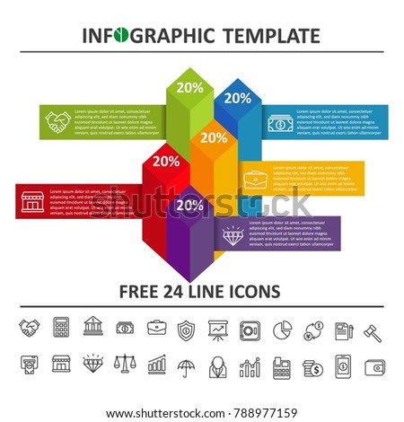 infographic template with modern concept, free 24 line icons
