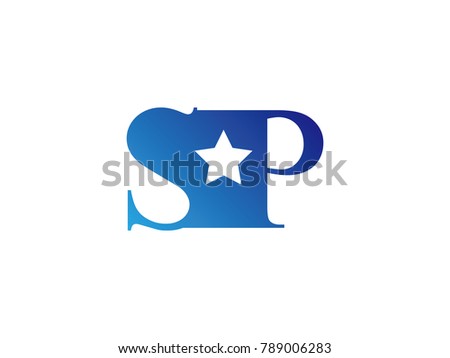 Initial letter logo SP uppercase blue template with star