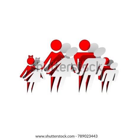 Family sign illustration. Vector. Detachable paper icon with red body stock. Isolated.