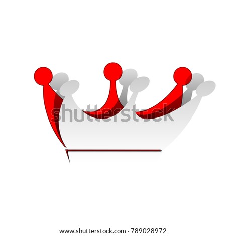 King crown sign. Vector. Detachable paper icon with red body stock. Isolated.