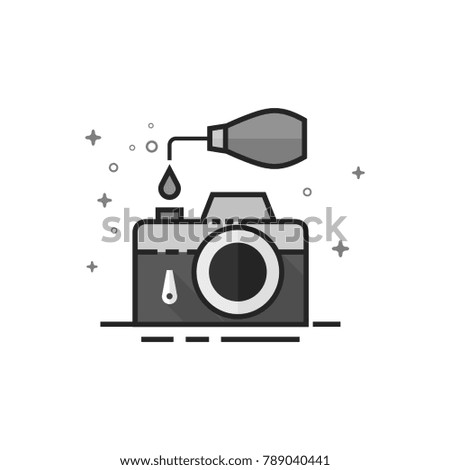 Camera repair icon in flat outlined grayscale style. Vector illustration.