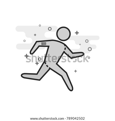 Running athlete icon in flat outlined grayscale style. Vector illustration.