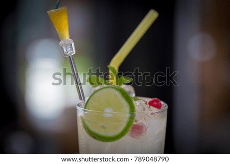 Lime slice decor on juice glass