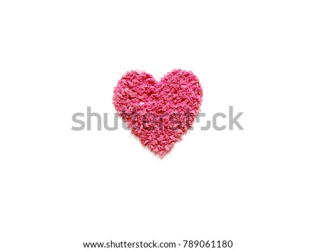 Heart shaped pink eye shadow isolated on white background. Love and Valentine's day concept.