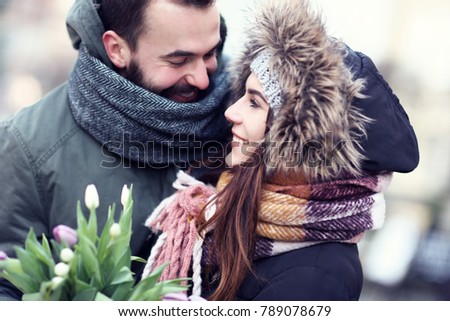 Picture showing young couple dating in the city