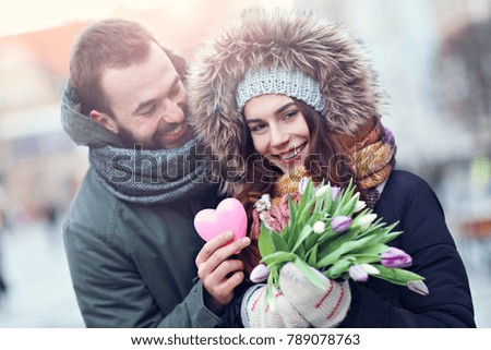 Picture showing young couple dating in the city