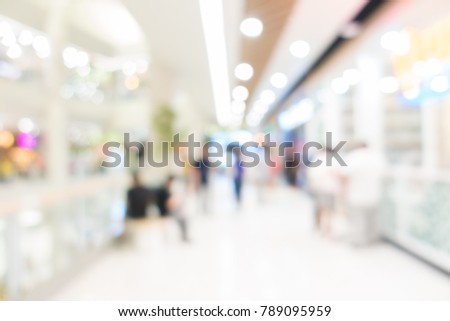 Blurred photo of shopping mall and department store interior for background with bokeh light.