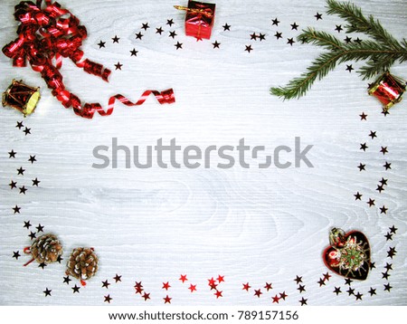 christmas background with fir branches confetti frame and copy space