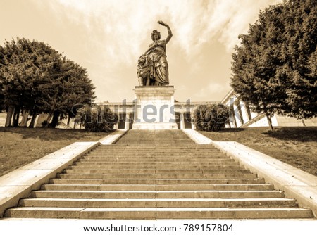 famous statue of bavaria at the theresienwiese in munich - germany