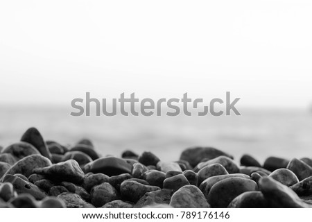 wet stones on the sea shore black and white photo