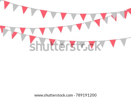 Pink flat buntings garlands, flags. Celebration decor. Valentines Day. Royalty-Free Stock Photo #789191200