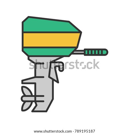 Outboard boat motor color icon. Boat engine. Isolated raster illustration