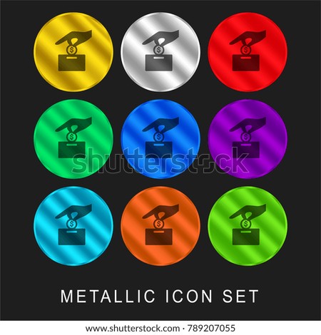 Make a donation 9 color metallic chromium icon or logo set including gold and silver