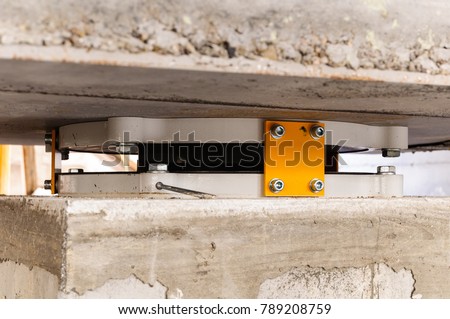 Anti-seismic joint on concrete column, selective focus Royalty-Free Stock Photo #789208759