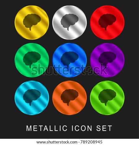 Human brain 9 color metallic chromium icon or logo set including gold and silver