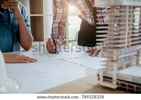  Architect Engineer Design Working on Blueprint Planning Concept. Construction Concept Royalty-Free Stock Photo #789228328