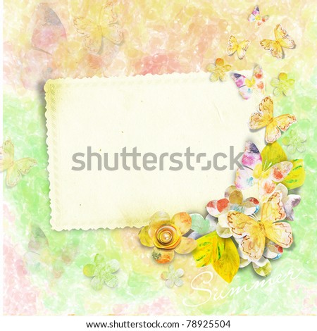 Summer card for photo or text with butterflies and flowers