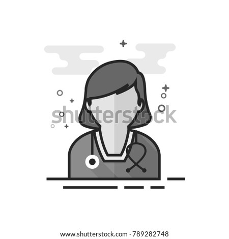 Woman doctor icon in flat outlined grayscale style. Vector illustration.