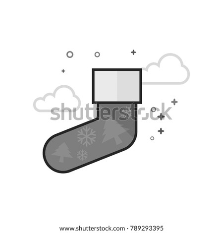 Christmas sock icon in flat outlined grayscale style. Vector illustration.