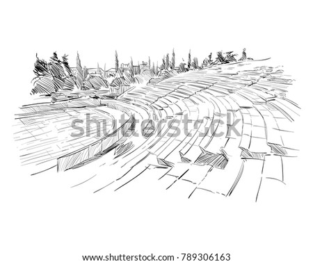 Theater of Dionysus. Athens. Greece. Europe. Hand drawn sketch. Vector illustration.