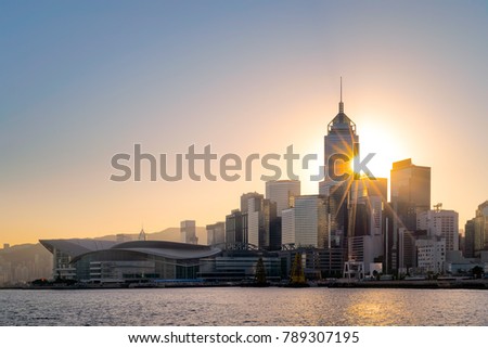 Hong Kong cityscape in the morning over Victoria Harbour