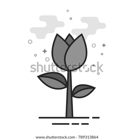 Rose icon in flat outlined grayscale style. Vector illustration.