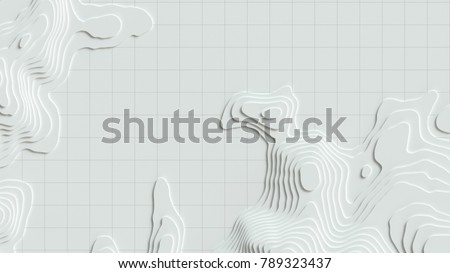 Map line of topography. Rendering abstract topographic map concept with space for your copy. 3D waves. 3D Cartography concep background. Map mockup infographics. World map Template. Wavy backdrop