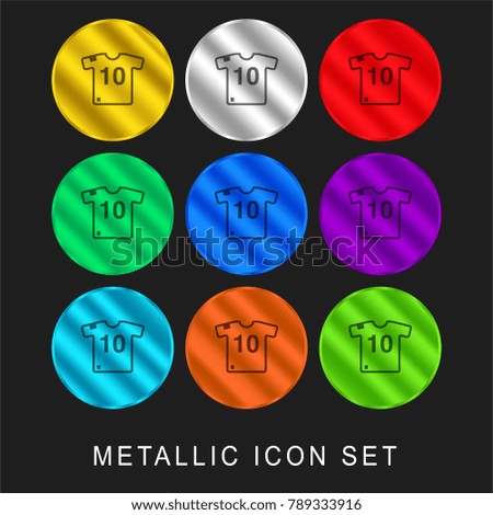 Soccer t shirt 9 color metallic chromium icon or logo set including gold and silver