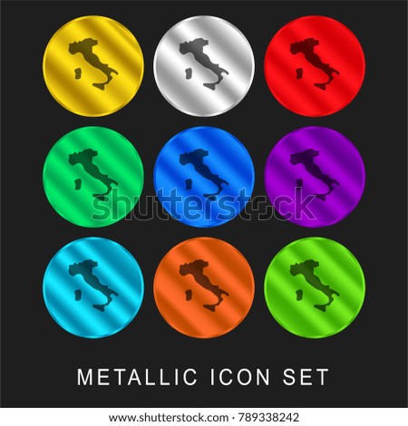 Italy 9 color metallic chromium icon or logo set including gold and silver